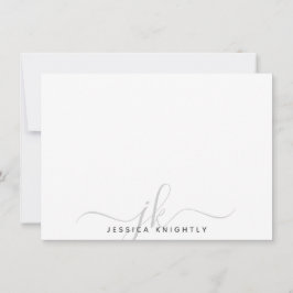 Moderne Script Monogram Initials Minimal gray Mitteilungskarte