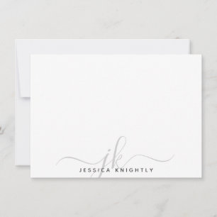 Moderne Script Monogram Initials Minimal gray Mitteilungskarte