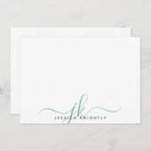 Moderne Script Monogram Initials Minimal Grün Mitteilungskarte (Vorne/Hinten)