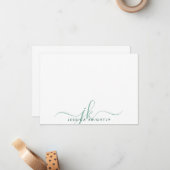 Moderne Script Monogram Initials Minimal Grün Mitteilungskarte (Vorderseite/Rückseite Beispiel)