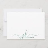 Moderne Script Monogram Initials Minimal Grün Mitteilungskarte (Vorderseite)