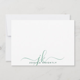Moderne Script Monogram Initials Minimal Grün Mitteilungskarte