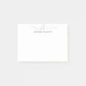 Moderne Script Monogram Initials Silver Gray Post-it Klebezettel (Vorderseite)