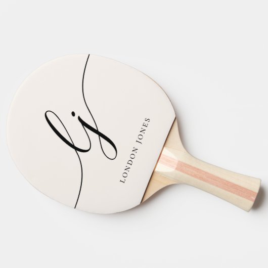 Moderne Script Monogram Name Girly Feminine Minima Tischtennis Schläger (Seitenansicht)