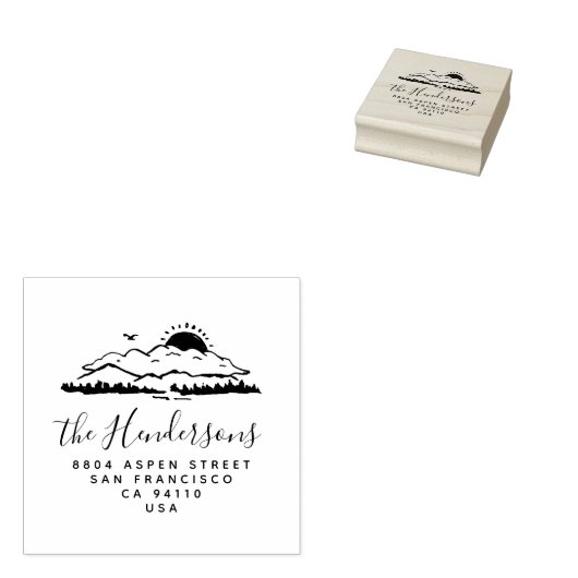 Moderne Script Mountains Family Rücksendeadresse Gummistempel (Stempel)