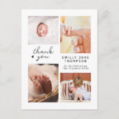 Moderne Script Multi Foto Baby Dusche Vielen Dank Postkarte (Vorderseite)