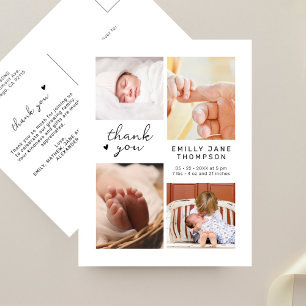 Moderne Script Multi Foto Baby Dusche Vielen Dank Postkarte