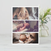 Moderne Script Multi Foto Collage Baby Dusche Dankeskarte (Stehend Vorderseite)