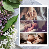Moderne Script Multi Foto Collage Baby Dusche Dankeskarte