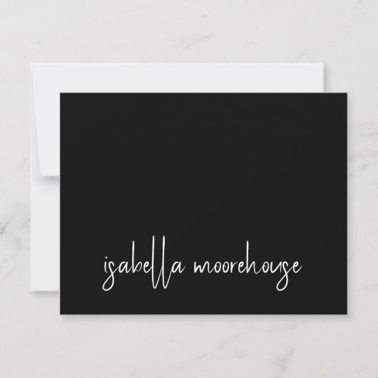 Moderne Script Name Black Flat Note Card Mitteilungskarte (Vorderseite)
