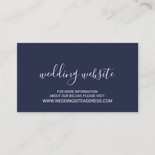 Moderne Script Nautical Navy Blue Wedding Website Begleitkarte (Vorderseite)