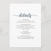 Moderne Script Navy Blue Wedding Details Begleitkarte (Vorderseite)