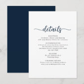 Moderne Script Navy Blue Wedding Details Begleitkarte (Vorne/Hinten)