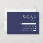 Moderne Script Navy Blue Wedding RSVP Card (Vorderseite)