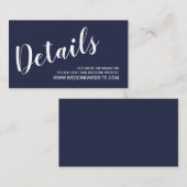 Moderne Script Navy Blue Wedding Website Card Begleitkarte (Vorne/Hinten)