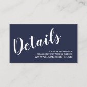 Moderne Script Navy Blue Wedding Website Card Begleitkarte (Vorderseite)