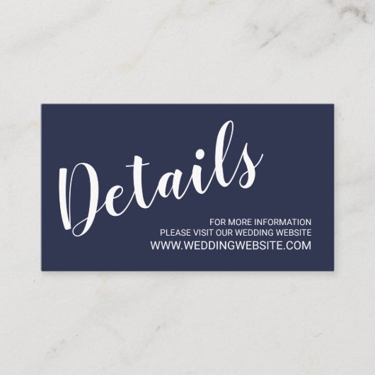 Moderne Script Navy Blue Wedding Website Card Begleitkarte (Vorderseite)