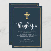 Moderne Script Navy und Gold Blue Taufe Dankeskarte (Vorne/Hinten)