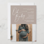 Moderne Script Neutral Foto Babydusche Einladung (Vorderseite)