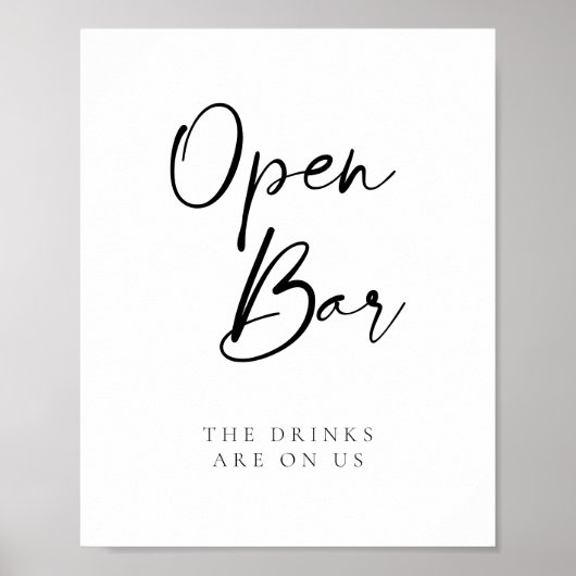 Moderne Script Open Bar Wedding Poster (Vorne)