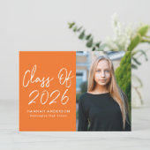 Moderne Script Orange Foto Graduation Party Einladung (Stehend Vorderseite)
