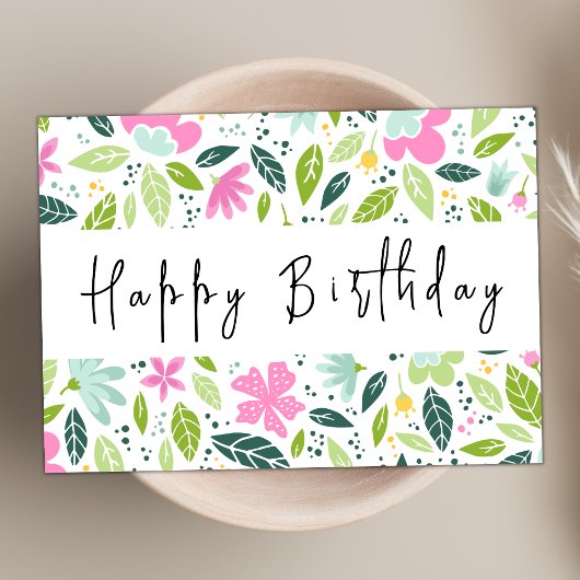 Moderne Script Pastel Floral Elegant Happy Birthda Karte