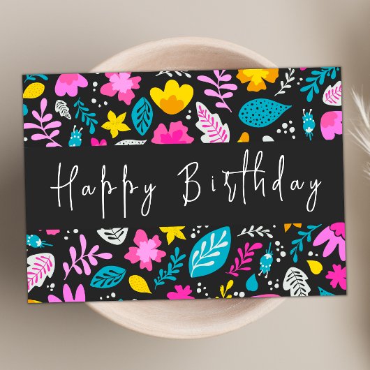 Moderne Script Pastel Wildblume Happy Birthday Karte