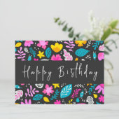 Moderne Script Pastel Wildblume Happy Birthday Karte (Stehend Vorderseite)