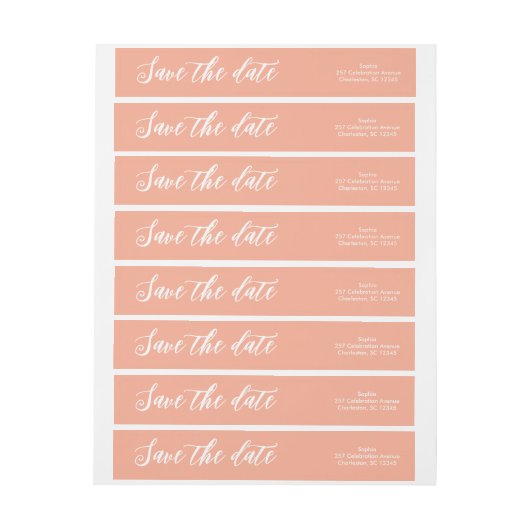 Moderne Script Peach Save the Date Rücksendeadress (Bogen)