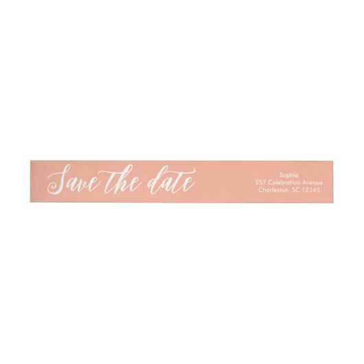 Moderne Script Peach Save the Date Rücksendeadress (Person)