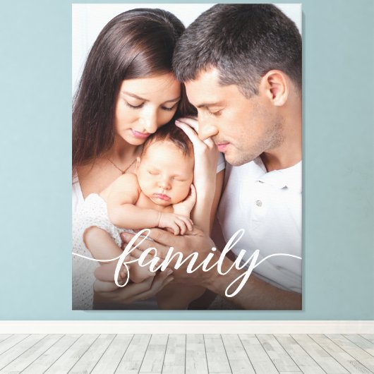 Moderne Script Personalisiert Family Foto Leinwand (Insitu (Holzboden))