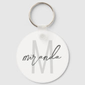 Moderne Script-Personalisiert-Monogramm und Name-T Schlüsselanhänger (Vorderseite)