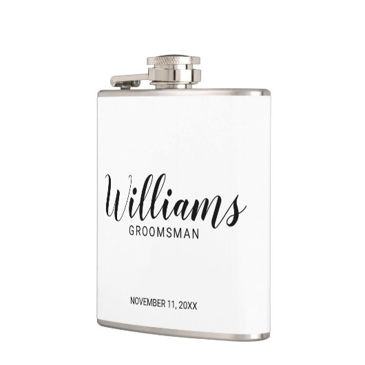Moderne Script-Personalisierte Trauzeugen Flachmann (Links)