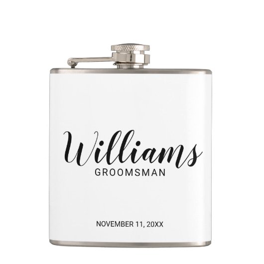 Moderne Script-Personalisierte Trauzeugen Flachmann (Vorderseite)