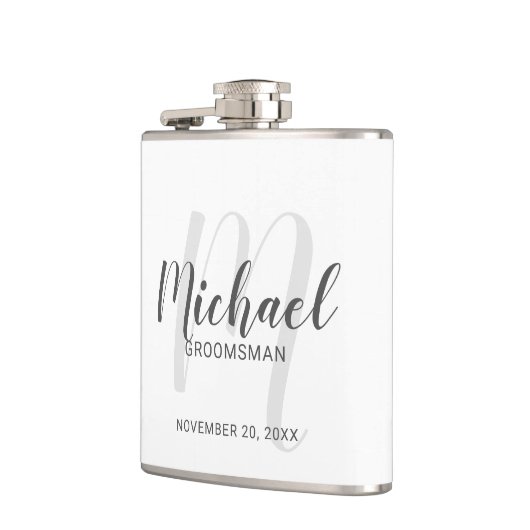 Moderne Script-Personalisierte Trauzeugen Flachmann (Links)