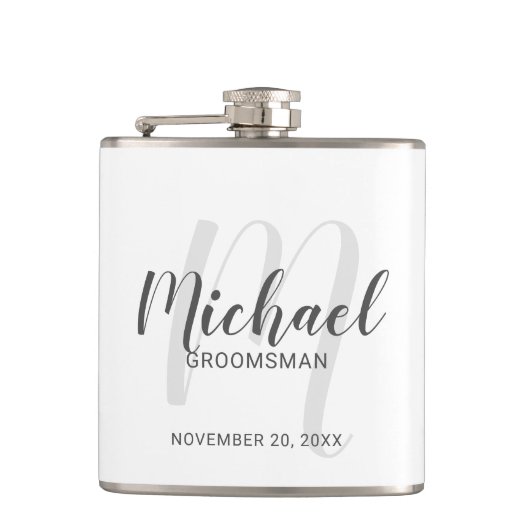 Moderne Script-Personalisierte Trauzeugen Flachmann (Vorderseite)