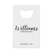 Moderne Script-Personalisierte Trauzeugen Geldbeutel Flaschenöffner (Vorderseite)