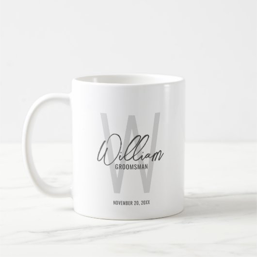 Moderne Script-Personalisierte Trauzeugen Kaffeetasse (Links)