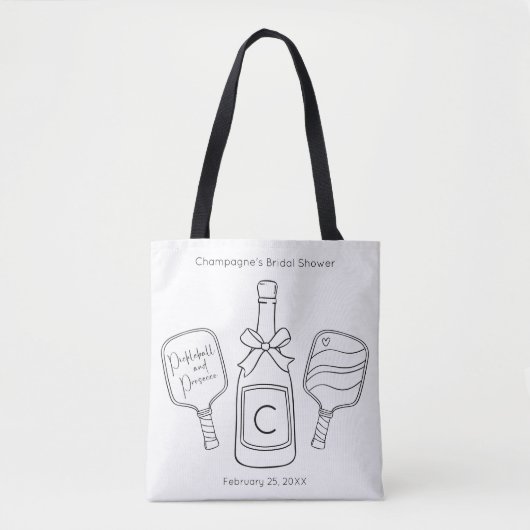 Moderne Script Pickleball & Prosecco Brautparty Tasche (Vorderseite)