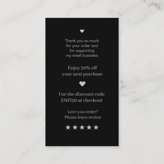 Moderne Script QR Code Black Order Vielen Dank Visitenkarte (Rückseite)