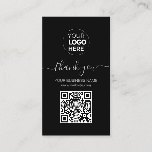 Moderne Script QR Code Black Order Vielen Dank Visitenkarte (Vorderseite)