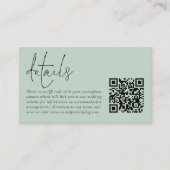 Moderne Script QR Code Foto Sage Wedding Details Begleitkarte (Vorderseite)