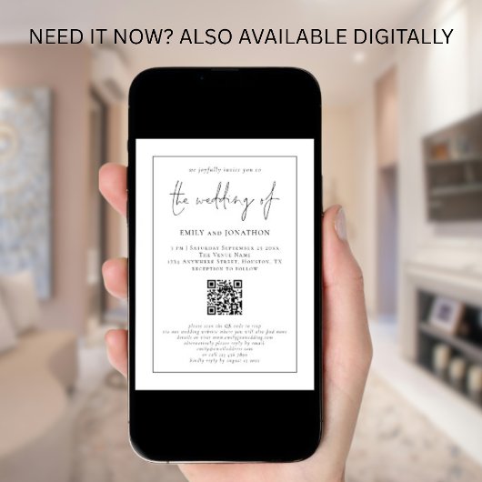 Moderne Script QR Code Line Hochzeit Einladung