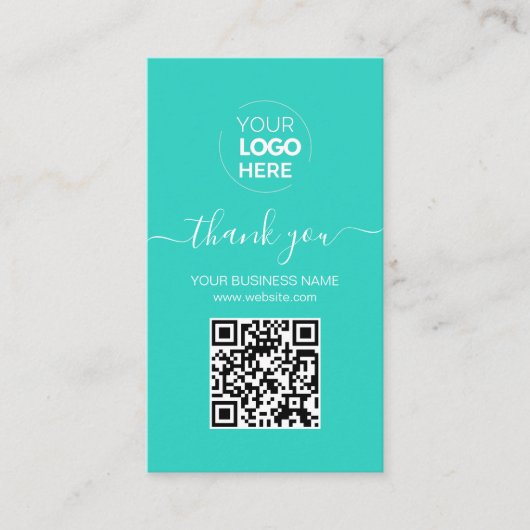 Moderne Script QR Code Minze Order Vielen Dank Visitenkarte (Vorderseite)