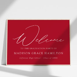 Moderne Script Red Welcome Graduation Party Poster
