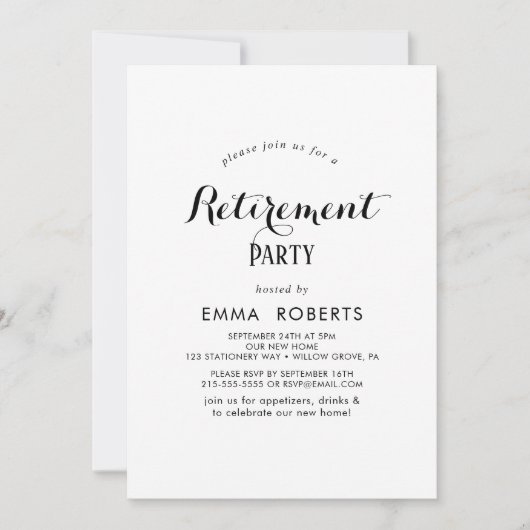 Moderne Script Retirement-Party Einladung (Vorderseite)