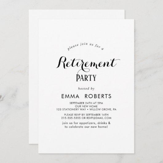 Moderne Script Retirement-Party Einladung (Vorne/Hinten)