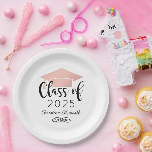 Moderne Script-Rose Gold 2025 Custom Abschluss Pappteller (Party)