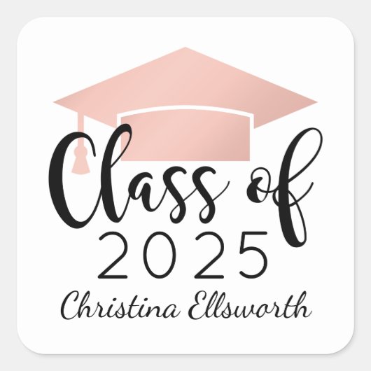 Moderne Script-Rose Gold 2025 Custom Abschluss Quadratischer Aufkleber (Vorderseite)