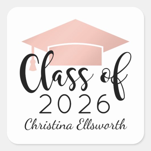 Moderne Script-Rose Gold 2025 Custom Abschluss Quadratischer Aufkleber (Vorderseite)